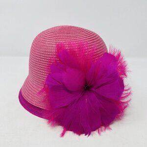Bellissima Millinery Collection Womens OS Feather Flower Cloche Hat Pink $68 144